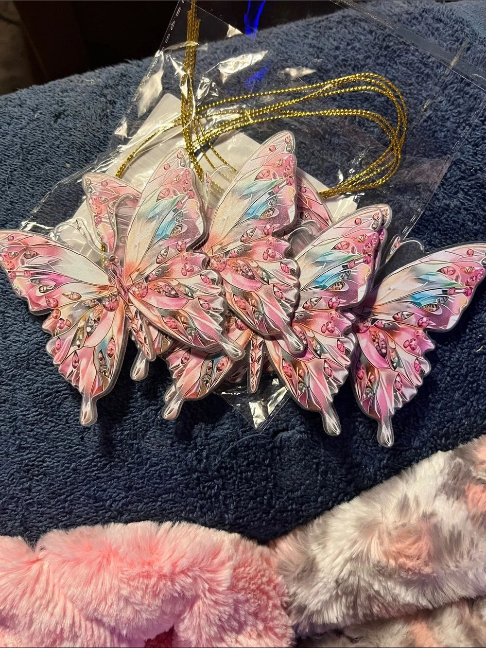 5 Pink Butterfly Pendant’s for Kids - Cute Butterfly Charm’s with gold strings.